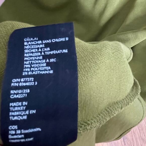 COS Long Sleeve Dress Womens Medium Olive Green Cowl Neck Minimalist Pockets - Picture 11 of 11